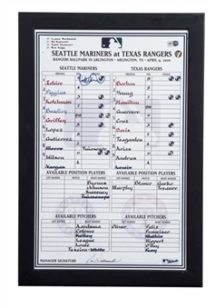 2010 Ichiro Suzuki Game Used And Signed Line-up Card- Mariners Vs. Rangers (MLB Authenticated)